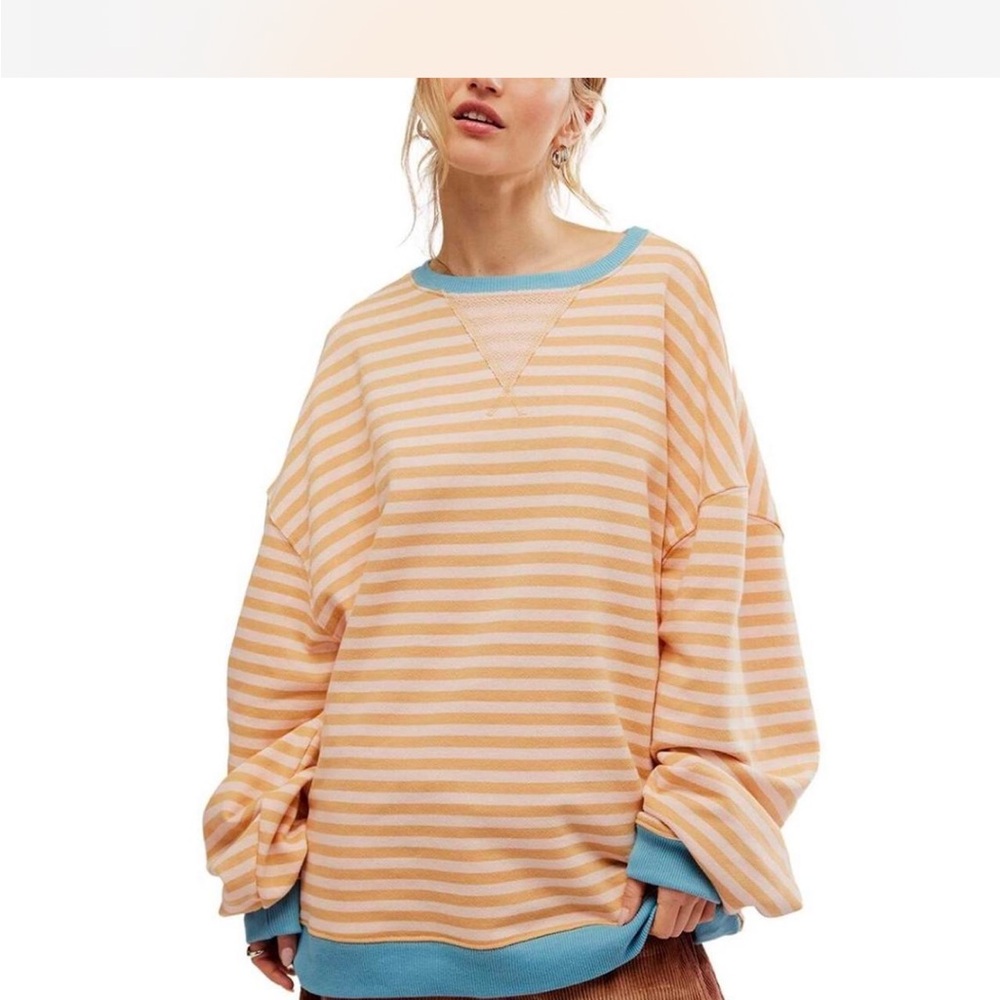 NWOT Free People Striped Oversized Crewneck